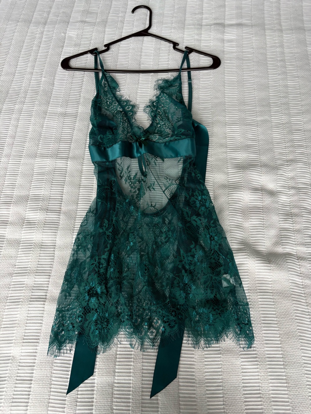 Source Unknown Teal Lace Satin-Trim Chemise